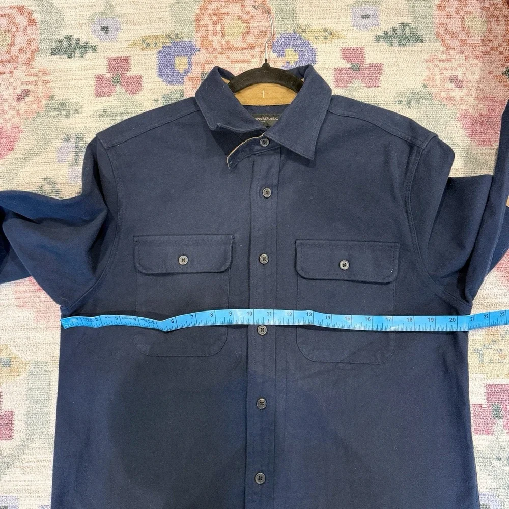 Banana Republic Mens Moleskin Button Up Shirt Small Navy Thick Elbow Patch